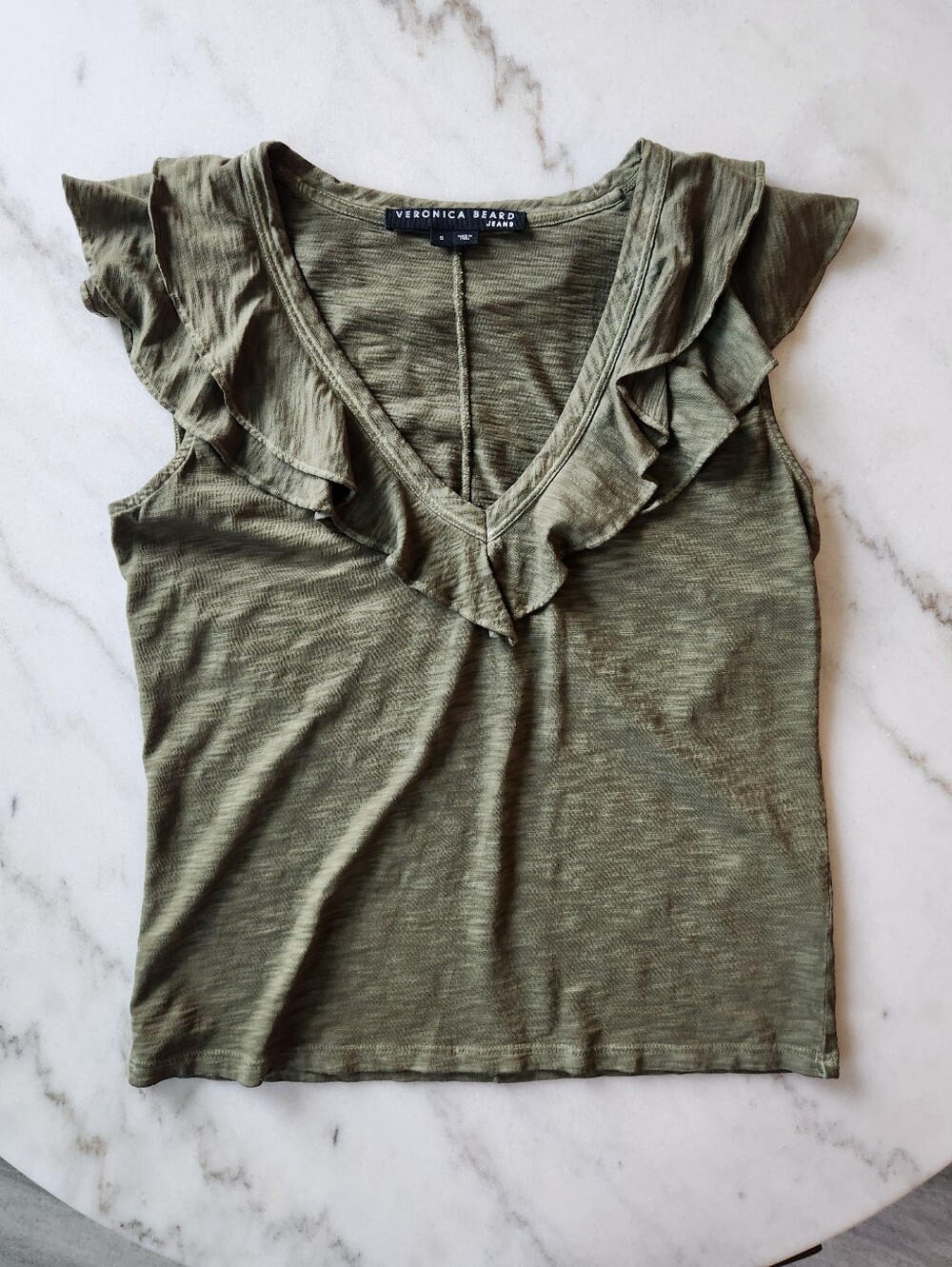 Veronica Beard Ellerie Sleeveless Green Ruffled Top Size SMALL